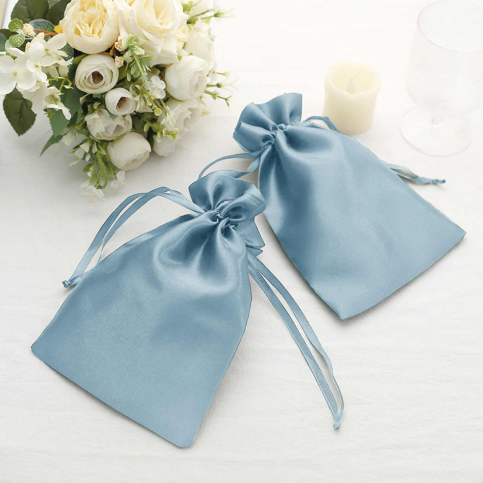 12 Pack 6"x9" Dusty Blue Satin Wedding Party Favor Bags, Drawstring Pouch Gift Bags - Bell Racket Store
