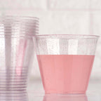 12-Pack Plastic Party Glasses Blush Glittered - Stylish Disposable Cups for Parties 9oz