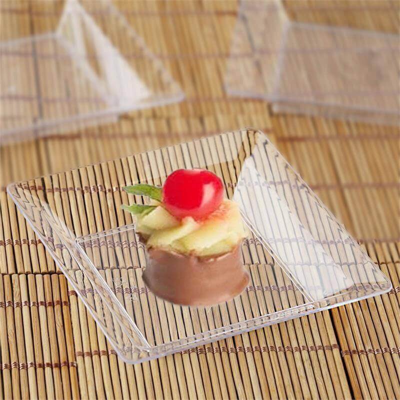 12 - Pack Appetizer Plates Mini Square Design Clear - Plastic Disposable Plates for Desserts 4" - NestOCart