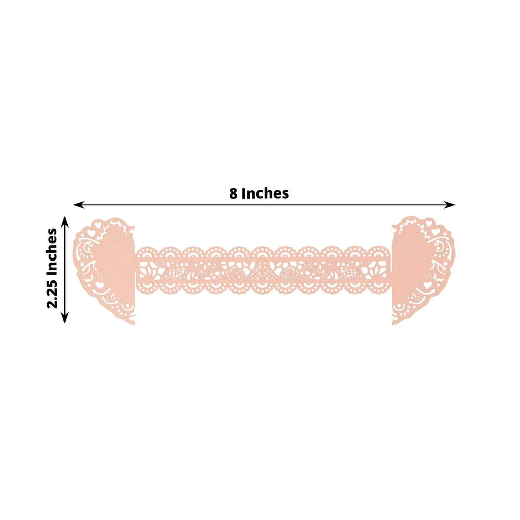12 Pack Blush Shimmery Laser Cut Heart Paper Napkin Holders with Lace Pattern, Disposable Napkin Rings Bands - Bell Racket Store