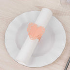 12 Pack Blush Shimmery Laser Cut Heart Paper Napkin Holders with Lace Pattern, Disposable Napkin Rings Bands - Bell Racket Store