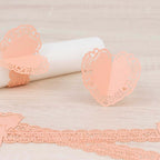 12 Pack Blush Shimmery Laser Cut Heart Paper Napkin Holders with Lace Pattern, Disposable Napkin Rings Bands - Bell Racket Store