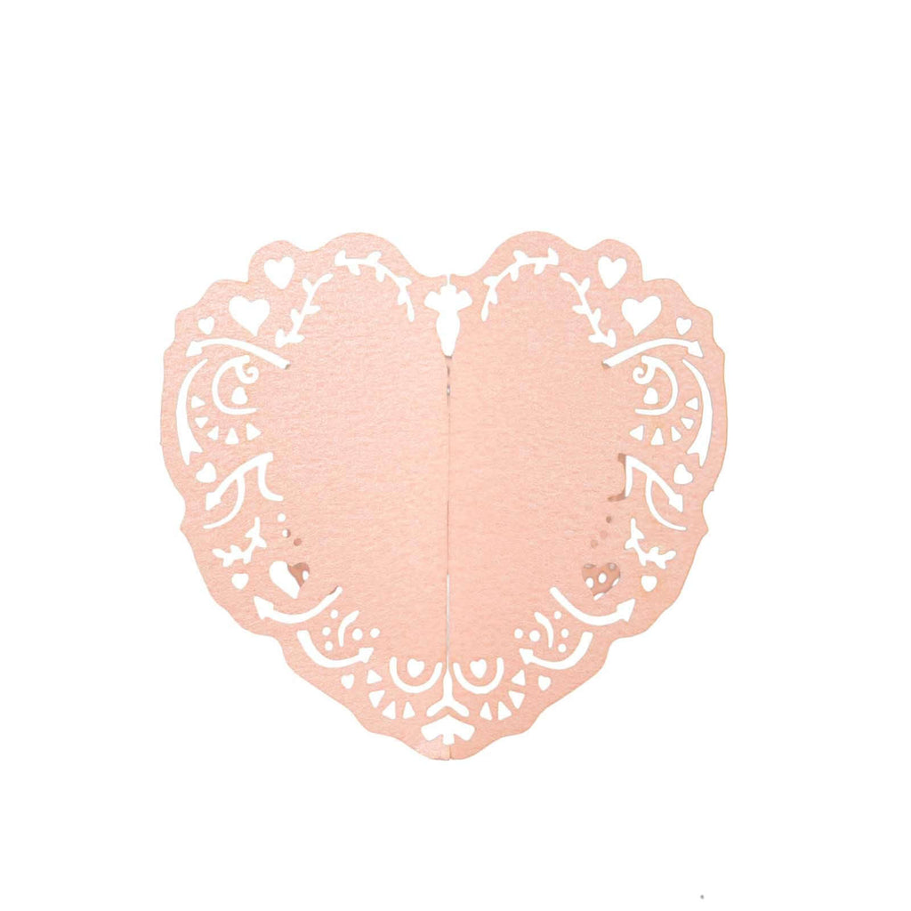 12 Pack Blush Shimmery Laser Cut Heart Paper Napkin Holders with Lace Pattern, Disposable Napkin Rings Bands - Bell Racket Store