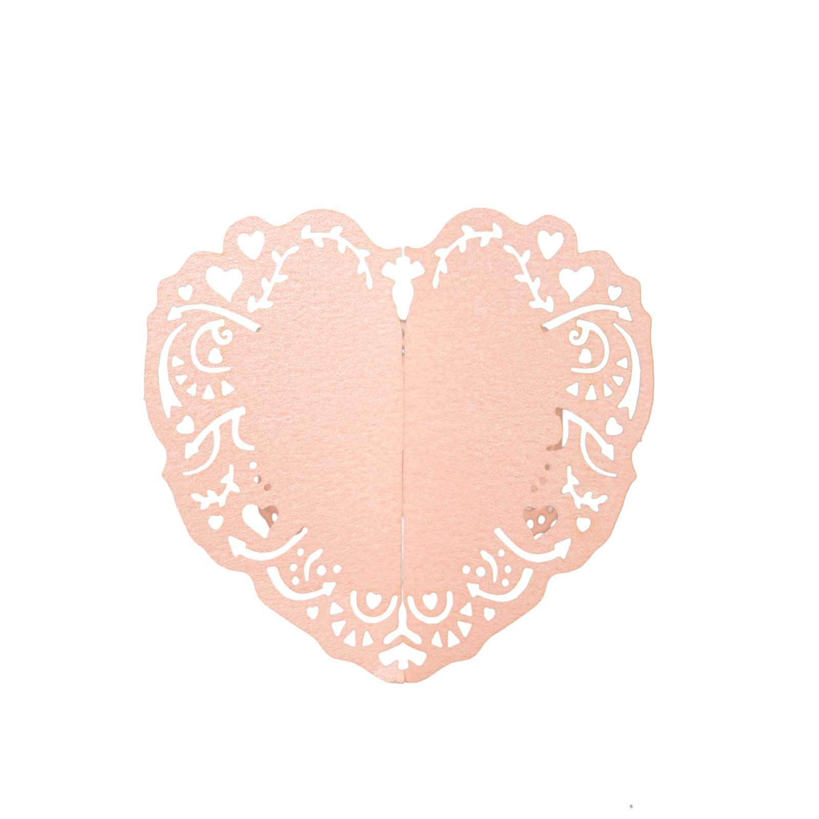 12 Pack Blush Shimmery Laser Cut Heart Paper Napkin Holders with Lace Pattern, Disposable Napkin Rings Bands - Bell Racket Store