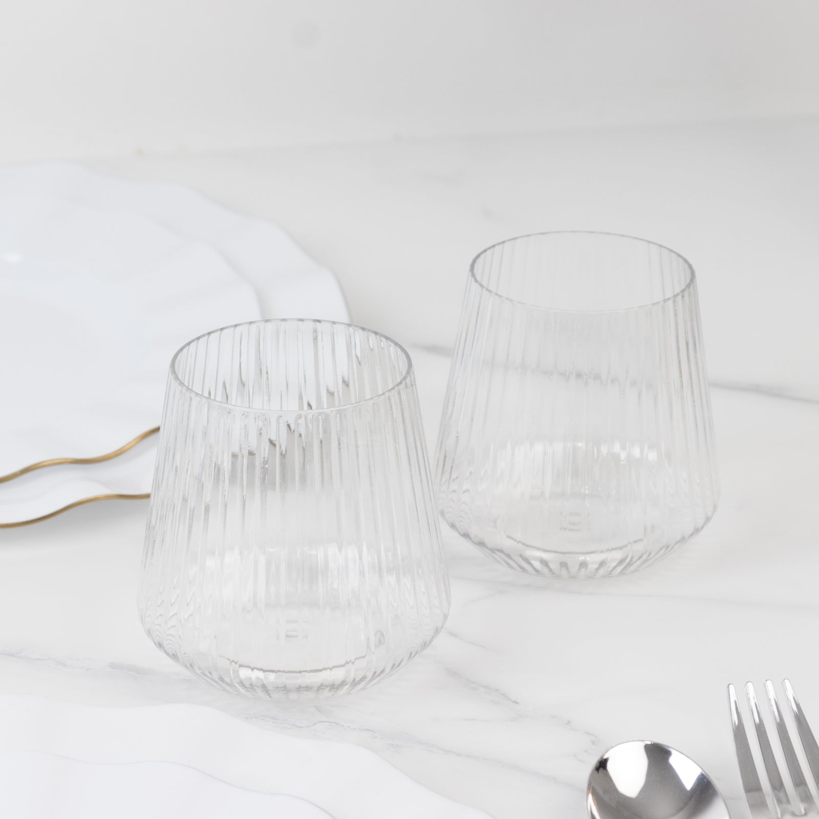 12 - Pack Clear Plastic Stemless Wine Glasses â€“ 12oz Ribbed Design, Reusable Shatterproof Cocktail Tumblers - Bell Racket Store