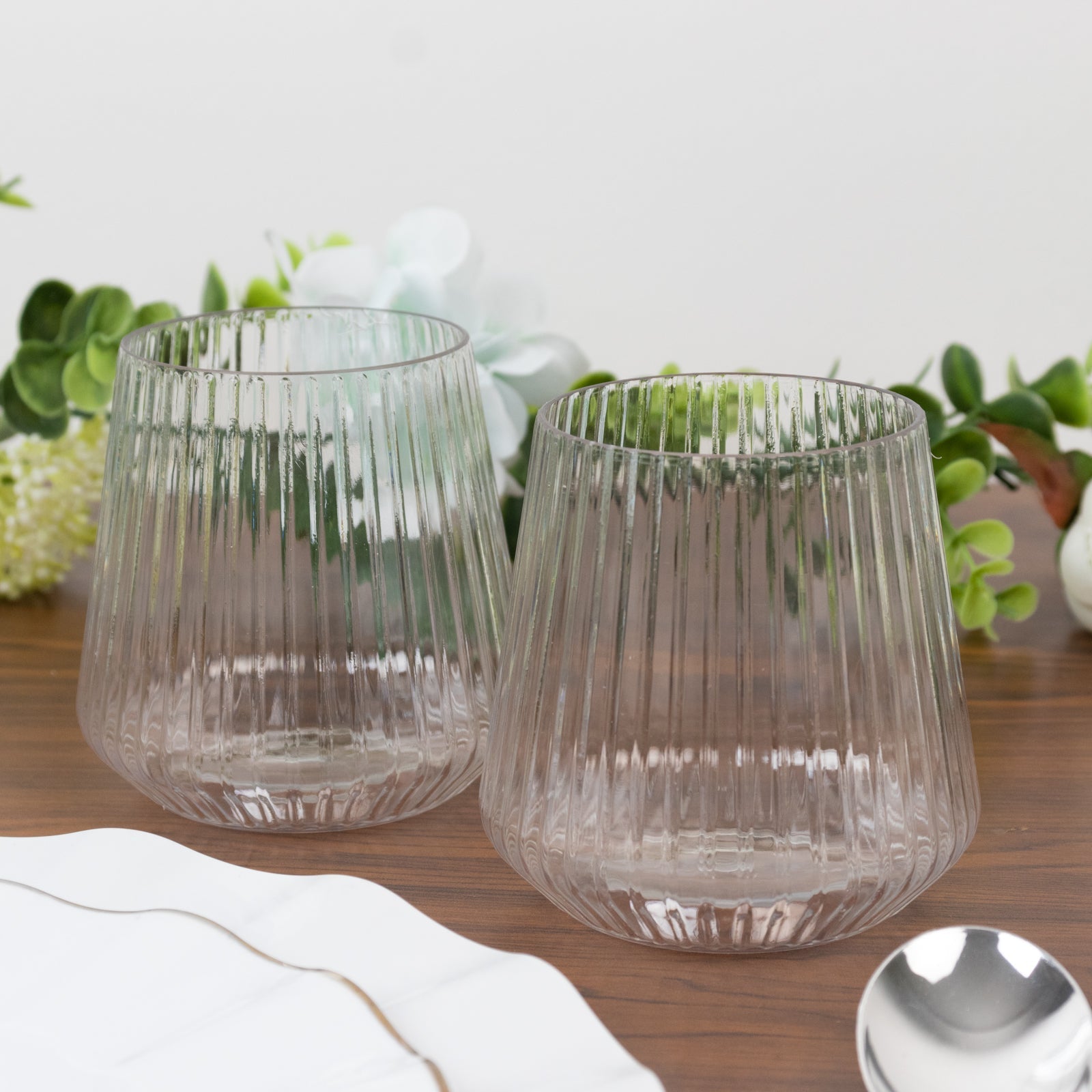 12 - Pack Clear Plastic Stemless Wine Glasses â€“ 12oz Ribbed Design, Reusable Shatterproof Cocktail Tumblers - Bell Racket Store