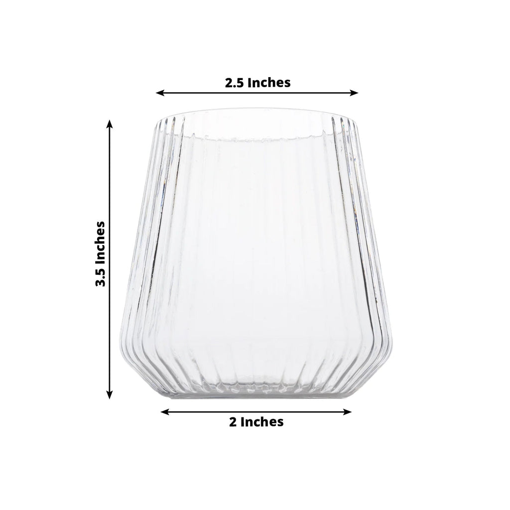 12 - Pack Clear Plastic Stemless Wine Glasses â€“ 12oz Ribbed Design, Reusable Shatterproof Cocktail Tumblers - Bell Racket Store