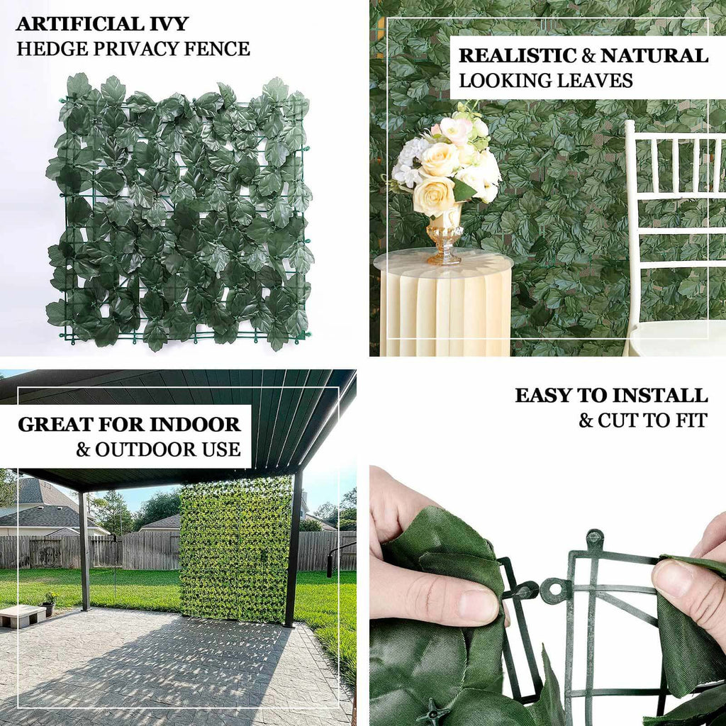 12 Pack Dark Green Artificial Ivy Hedge Privacy Screen Fence Wall Panel, Faux Leaf Greenery Backdrop Garden Decor - 32 Sq. ft. - Bell Racket Store