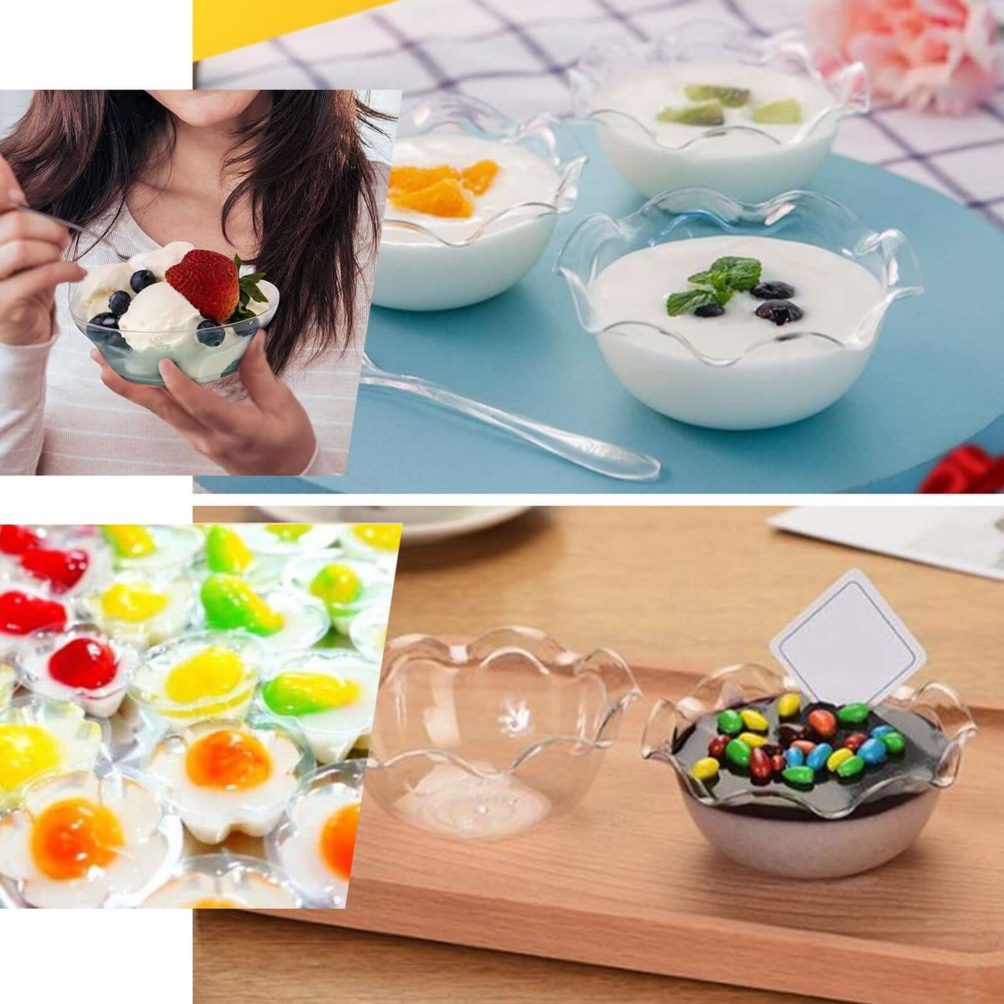 12 - Pack Dessert Bowls Blossom Design Clear - Plastic Disposable Bowls for Ice Cream and Candy 3oz - NestOCart