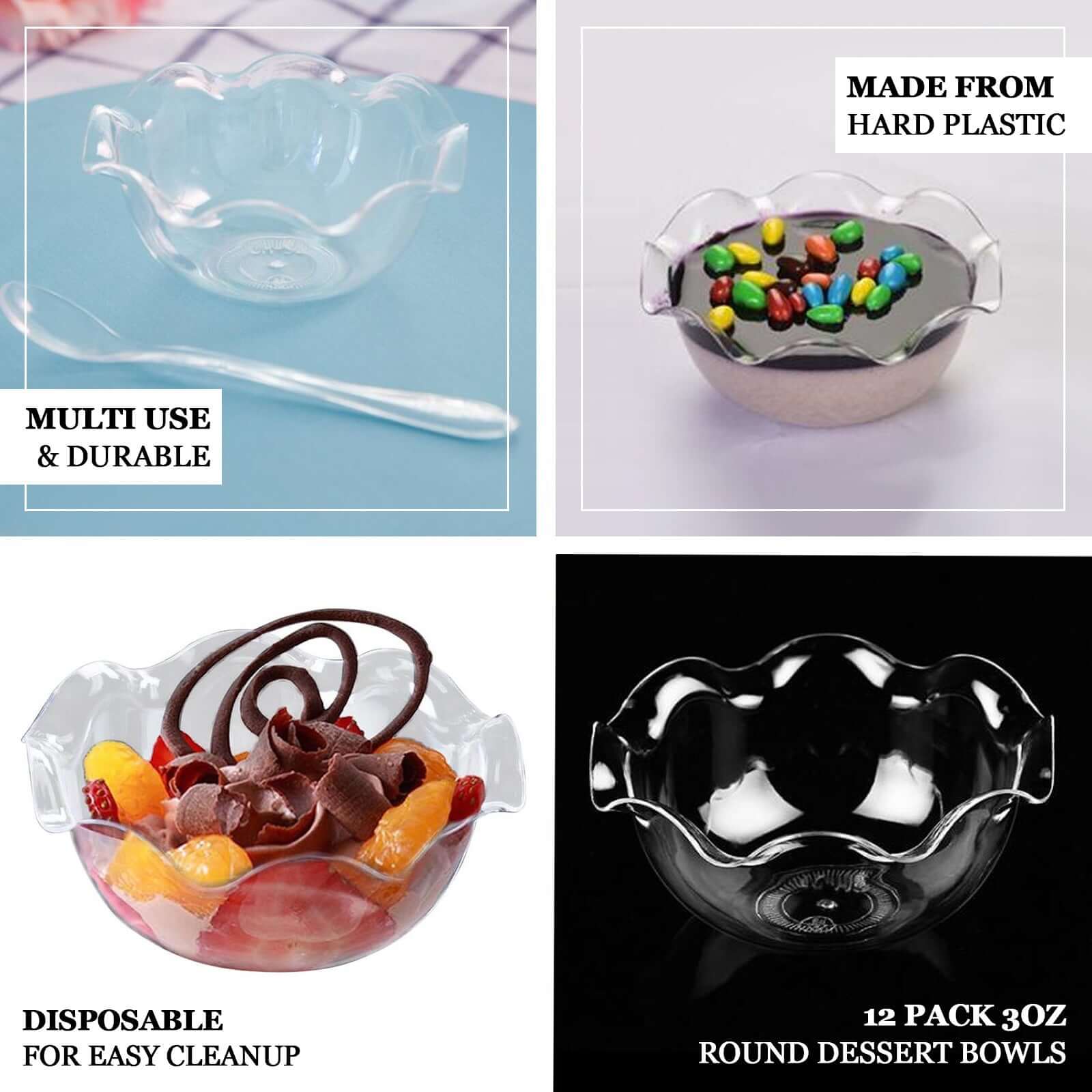 12 - Pack Dessert Bowls Blossom Design Clear - Plastic Disposable Bowls for Ice Cream and Candy 3oz - NestOCart