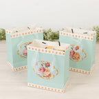 12 - Pack Favor Bags Vintage Rose Floral Tea Party, Turquoise Paper Goodie Gift Bags with Ribbon Handles, 6"x7"x3" - Bell Racket Store