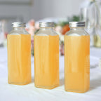 12 - Pack Glass Jars French Square Design Clear with Aluminum Caps - Refillable Storage Bottles for Pantry & Organization 7" 12oz - Bell Racket Store