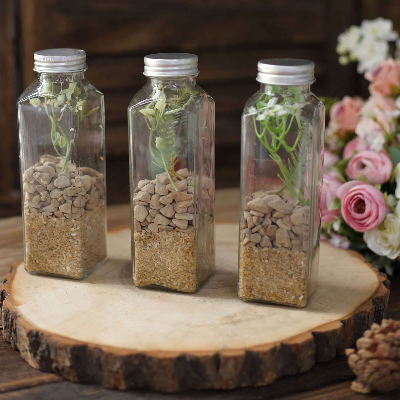 12 - Pack Glass Jars French Square Design Clear with Aluminum Caps - Refillable Storage Bottles for Pantry & Organization 7" 12oz - Bell Racket Store