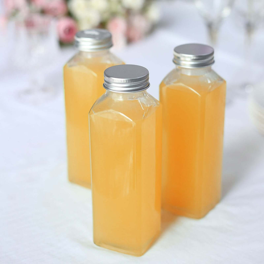 12 - Pack Glass Jars French Square Design Clear with Aluminum Caps - Refillable Storage Bottles for Pantry & Organization 7" 12oz - Bell Racket Store