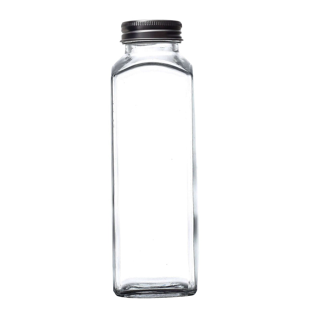 12 - Pack Glass Jars French Square Design Clear with Aluminum Caps - Refillable Storage Bottles for Pantry & Organization 7" 12oz - Bell Racket Store