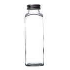 12 - Pack Glass Jars French Square Design Clear with Aluminum Caps - Refillable Storage Bottles for Pantry & Organization 7" 12oz - Bell Racket Store