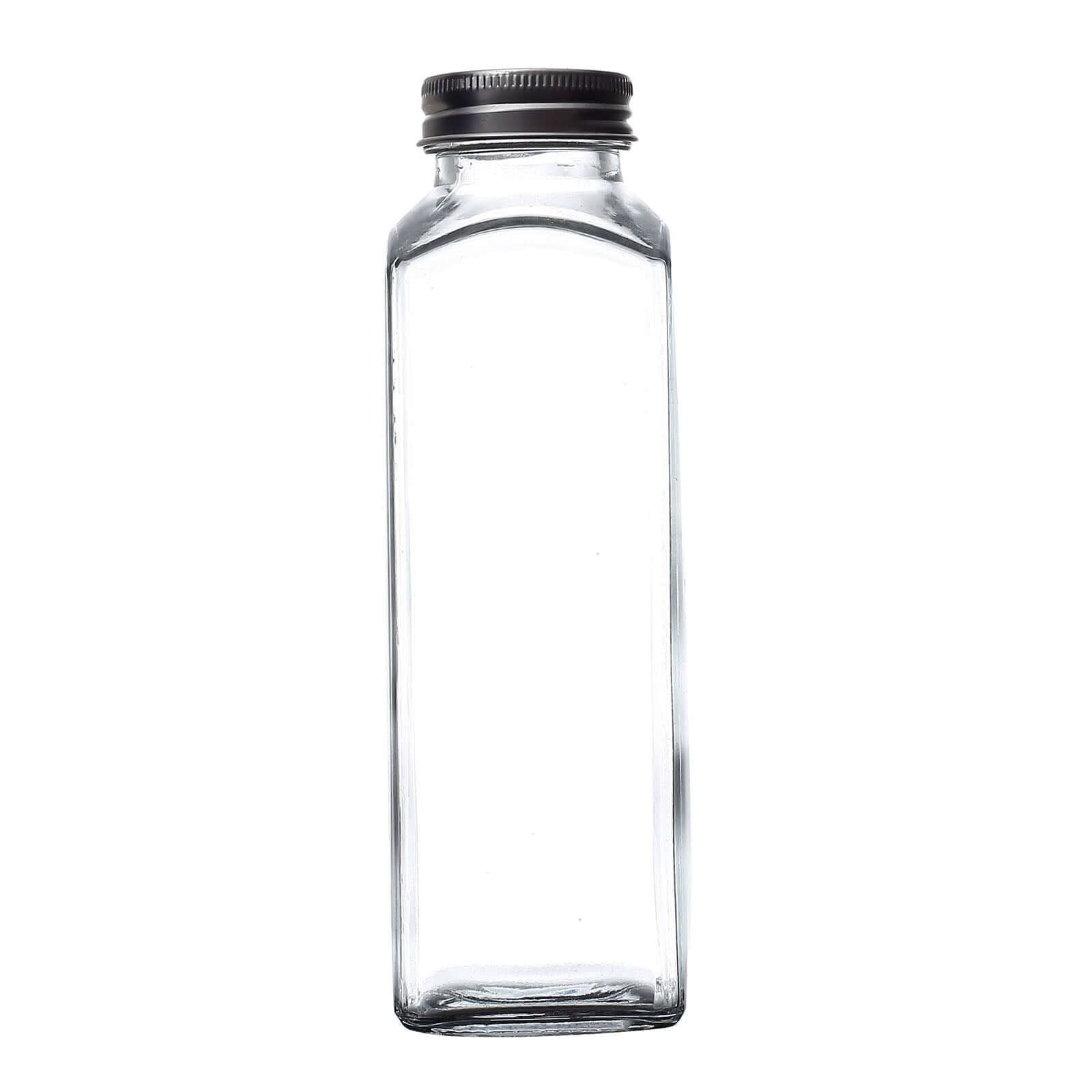 12 - Pack Glass Jars French Square Design Clear with Aluminum Caps - Refillable Storage Bottles for Pantry & Organization 7" 12oz - Bell Racket Store