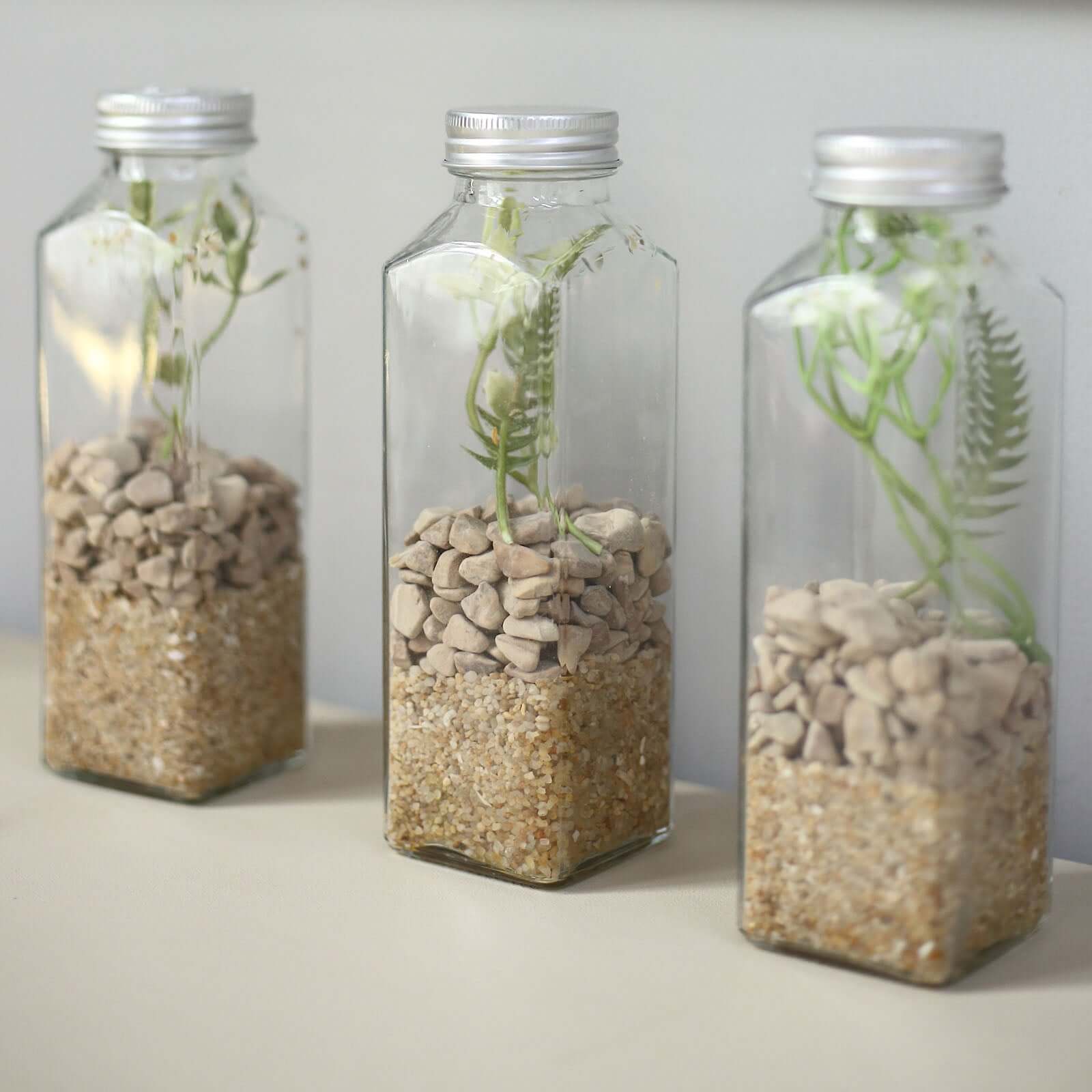 12 - Pack Glass Jars French Square Design Clear with Aluminum Caps - Refillable Storage Bottles for Pantry & Organization 7" 12oz - Bell Racket Store