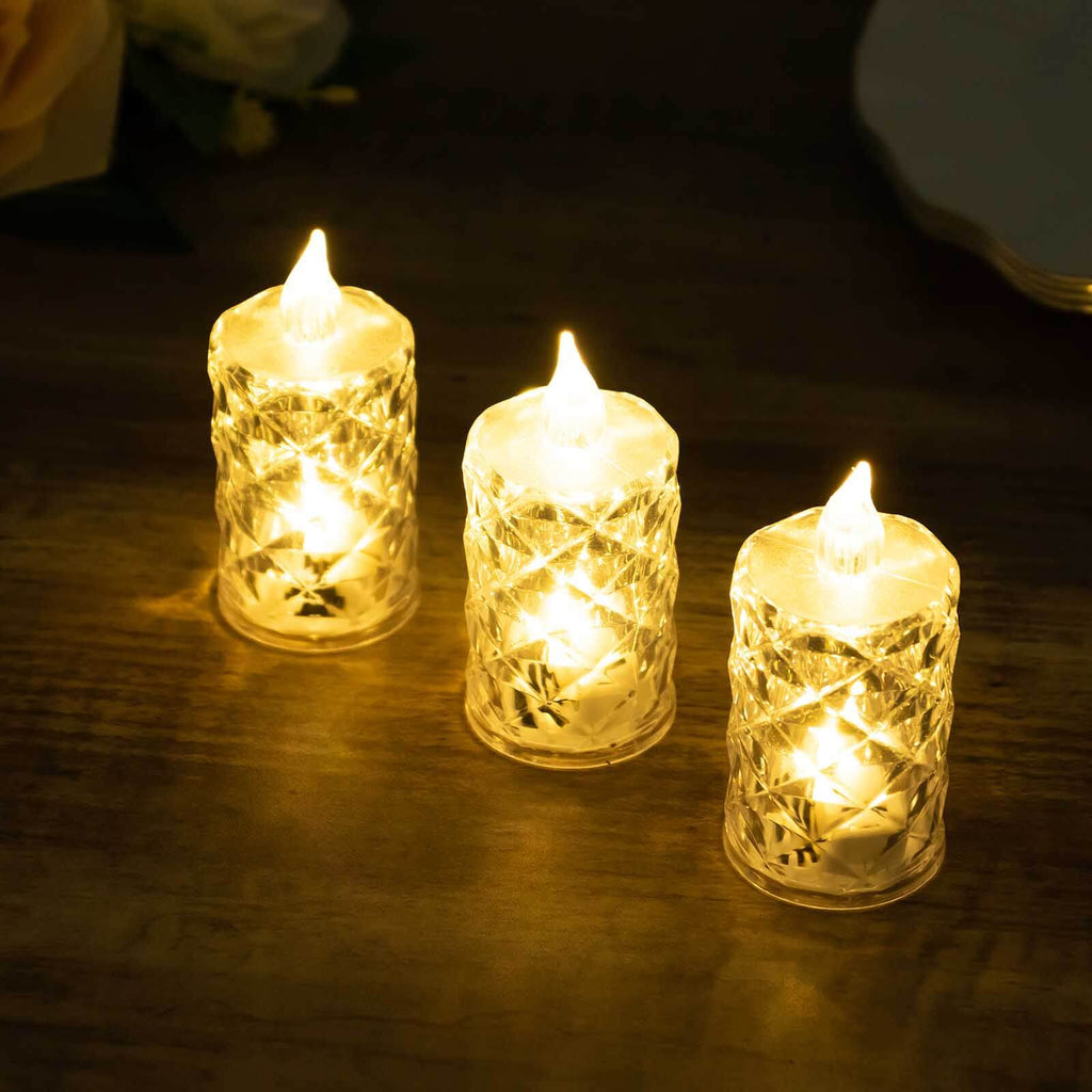 12 - Pack LED Flameless Decorative Lighting Diamond Cut Warm White - Battery Operated Tealight Candles 3" - Bell Racket Store