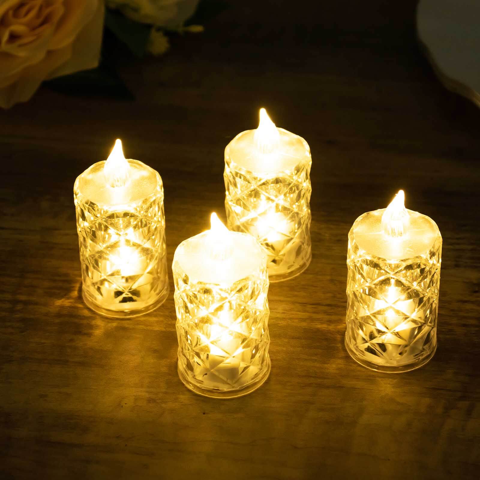 12 - Pack LED Flameless Decorative Lighting Diamond Cut Warm White - Battery Operated Tealight Candles 3" - Bell Racket Store