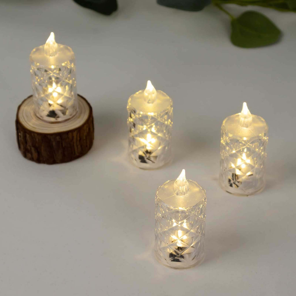 12 - Pack LED Flameless Decorative Lighting Diamond Cut Warm White - Battery Operated Tealight Candles 3" - Bell Racket Store