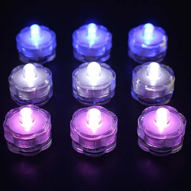 12 - Pack LED Lights Flower Design - Submersible Waterproof Light Blue Battery Operated - NestOCart
