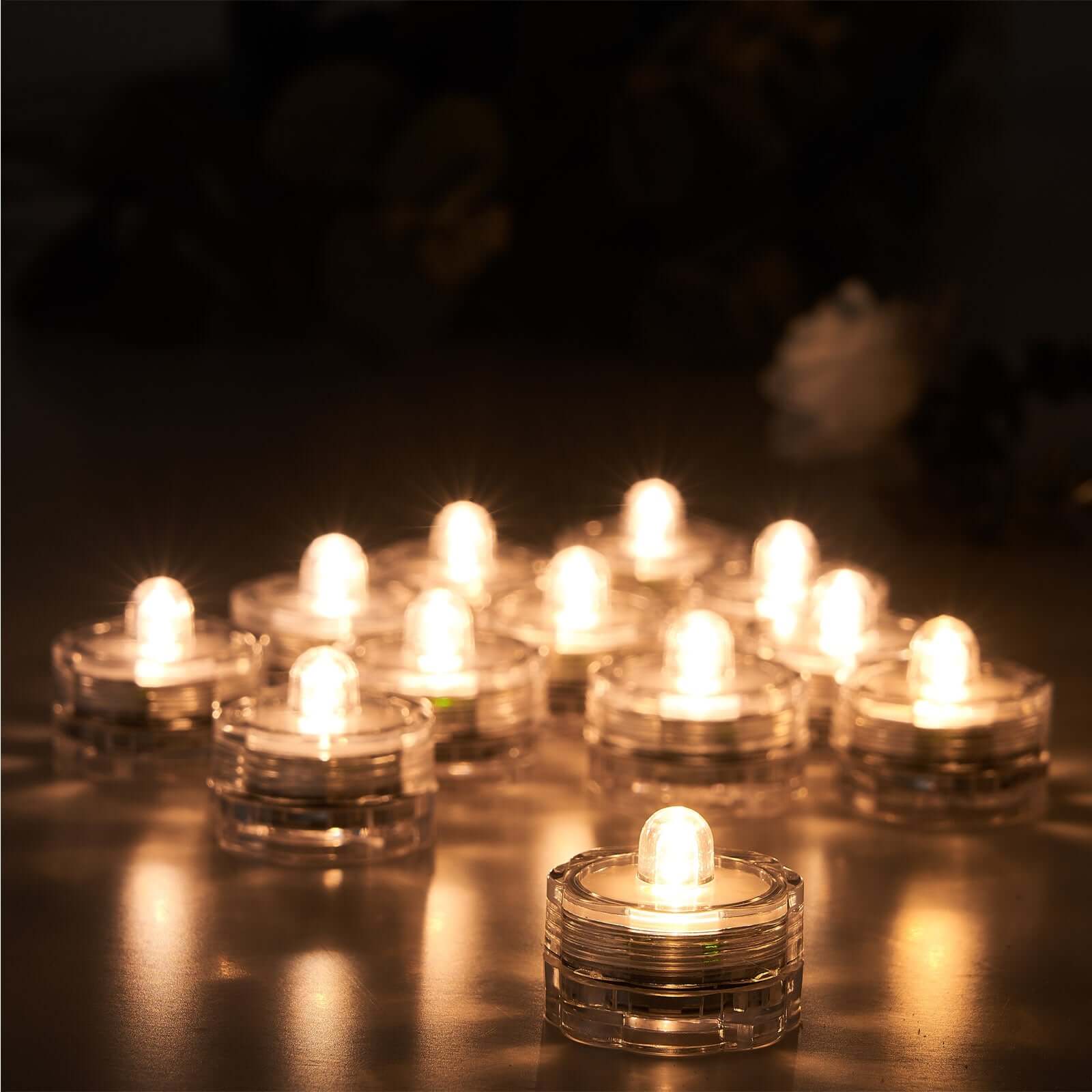 12-Pack LED Lights Flower Design - Submersible Waterproof Warm White Battery Operated