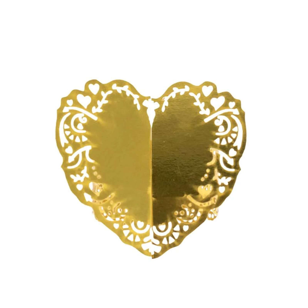 12 Pack Metallic Gold Foil Laser Cut Heart Paper Napkin Holders with Lace Pattern, Disposable Napkin Rings Bands - Bell Racket Store