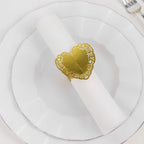 12 Pack Metallic Gold Foil Laser Cut Heart Paper Napkin Holders with Lace Pattern, Disposable Napkin Rings Bands - Bell Racket Store
