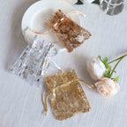 12 Pack Metallic Gold Foil Polyester Drawstring Candy Bags, Wedding Party Favor Bags - 4"x5" - Bell Racket Store