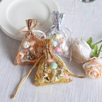 12 Pack Metallic Gold Foil Polyester Drawstring Candy Bags, Wedding Party Favor Bags - 4"x5" - Bell Racket Store