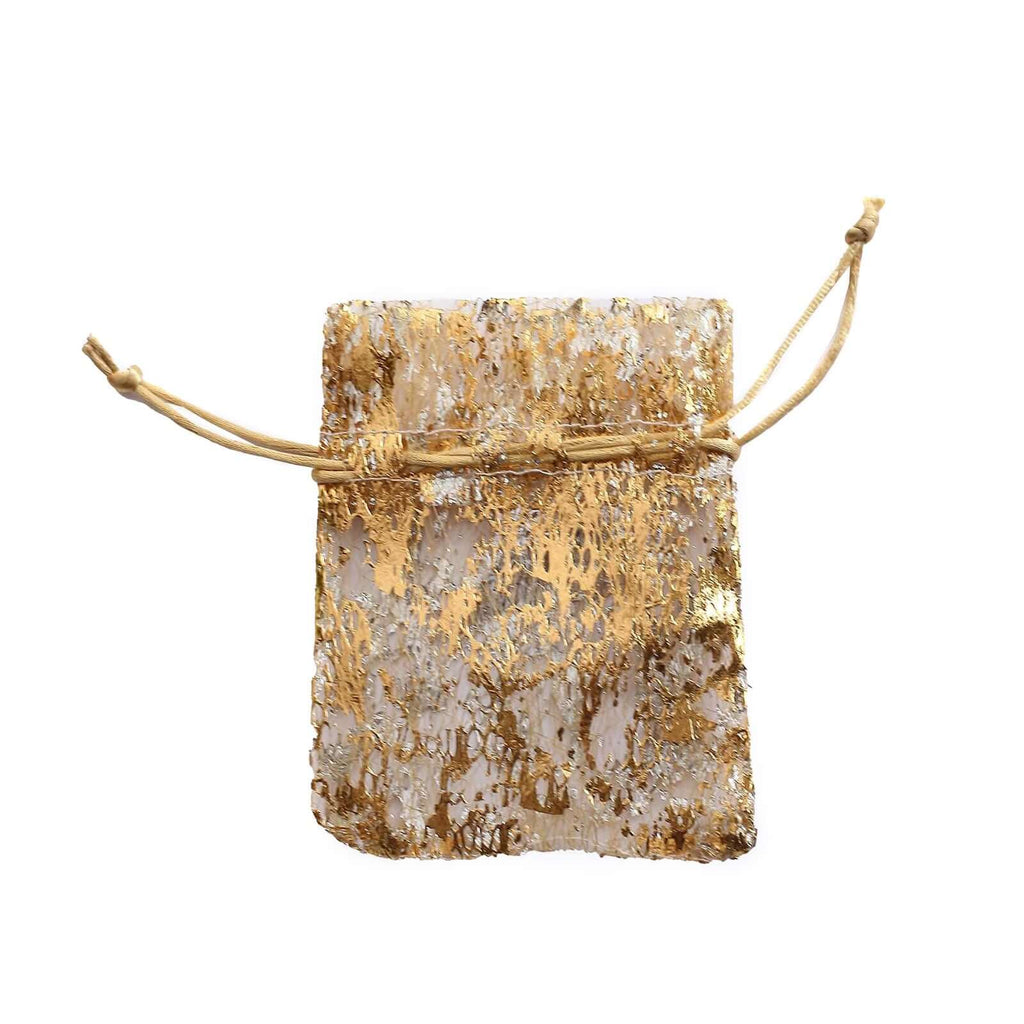 12 Pack Metallic Gold Foil Polyester Drawstring Candy Bags, Wedding Party Favor Bags - 4"x5" - Bell Racket Store