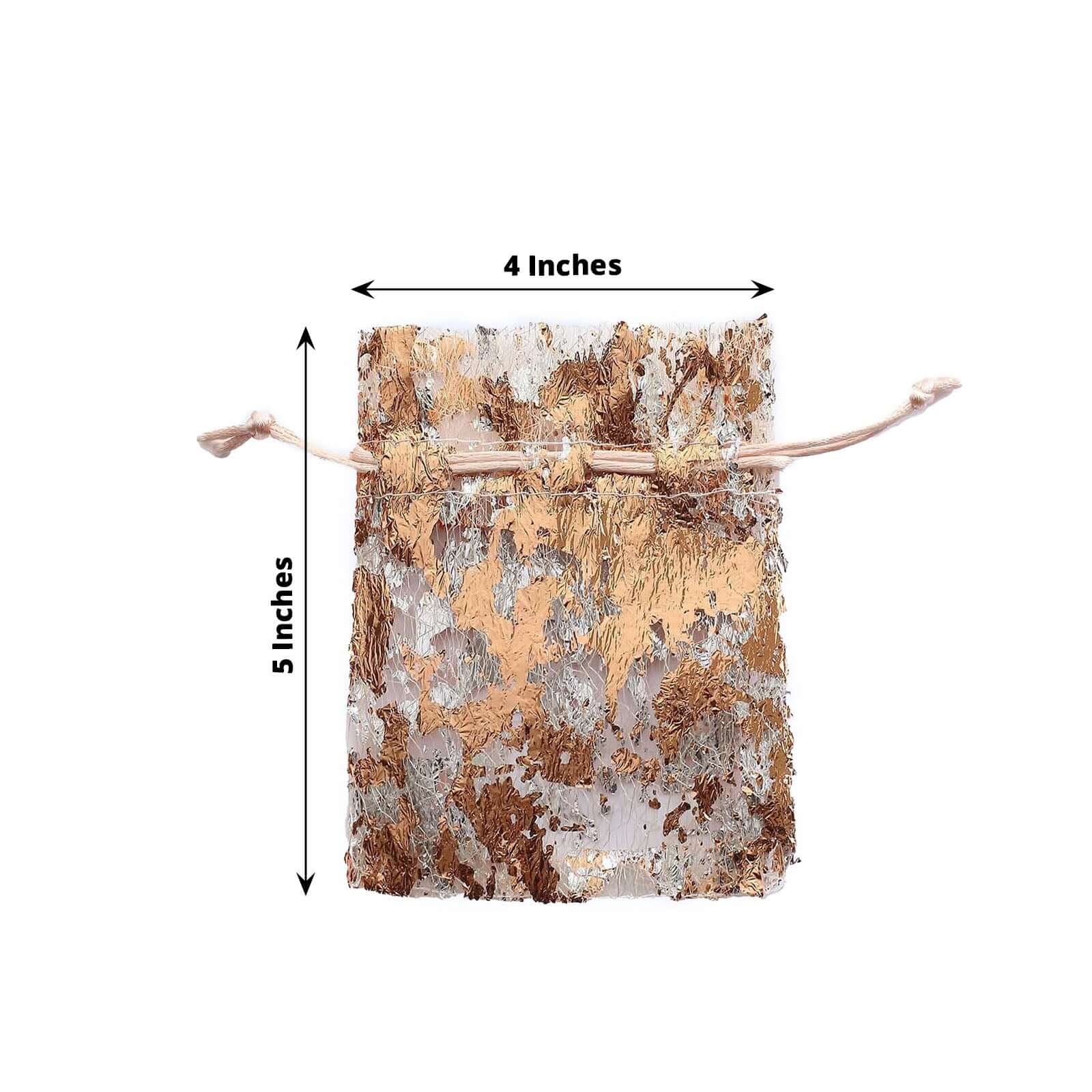 12 Pack Metallic Rose Gold Foil Polyester Drawstring Candy Bags, Wedding Party Favor Bags - 4"x5" - Bell Racket Store