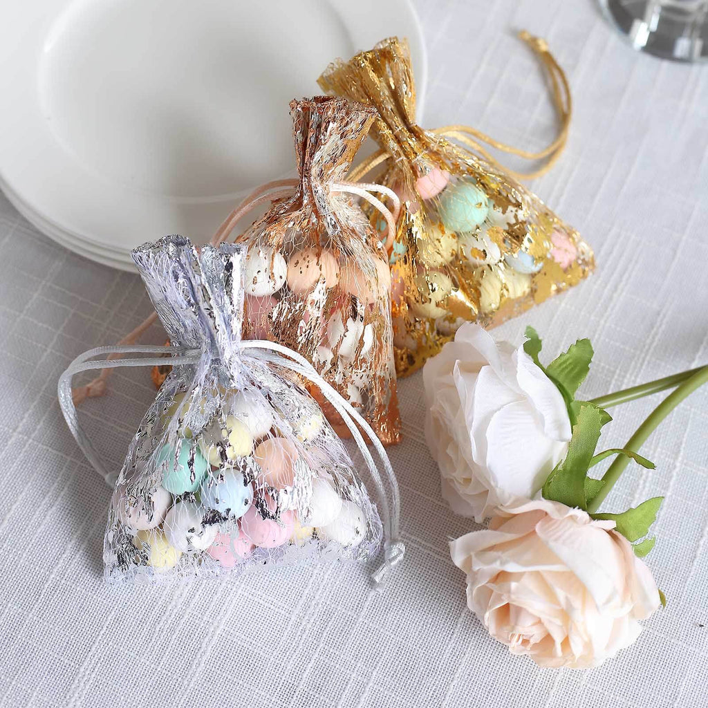 12 Pack Metallic Silver Foil Polyester Drawstring Candy Bags, Wedding Party Favor Bags - 4"x5" - Bell Racket Store