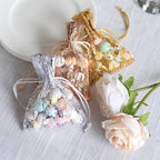 12 Pack Metallic Silver Foil Polyester Drawstring Candy Bags, Wedding Party Favor Bags - 4"x5" - Bell Racket Store