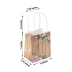 12 Pack Natural Wood Print Paper Party Favor Bags with Rose Floral Accent, Small Gift Goodie Bags With Handles - 4"x5" - Bell Racket Store