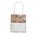 12 Pack Natural Wood Print Paper Party Favor Bags with Rose Floral Accent, Small Gift Goodie Bags With Handles - 4"x5" - Bell Racket Store