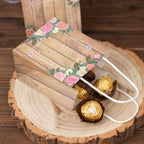 12 Pack Natural Wood Print Paper Party Favor Bags with Rose Floral Accent, Small Gift Goodie Bags With Handles - 4"x5" - Bell Racket Store