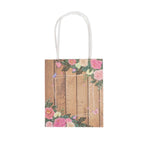 12 Pack Natural Wood Print Paper Party Favor Bags with Rose Floral Accent, Small Gift Goodie Bags With Handles - 4"x5" - Bell Racket Store