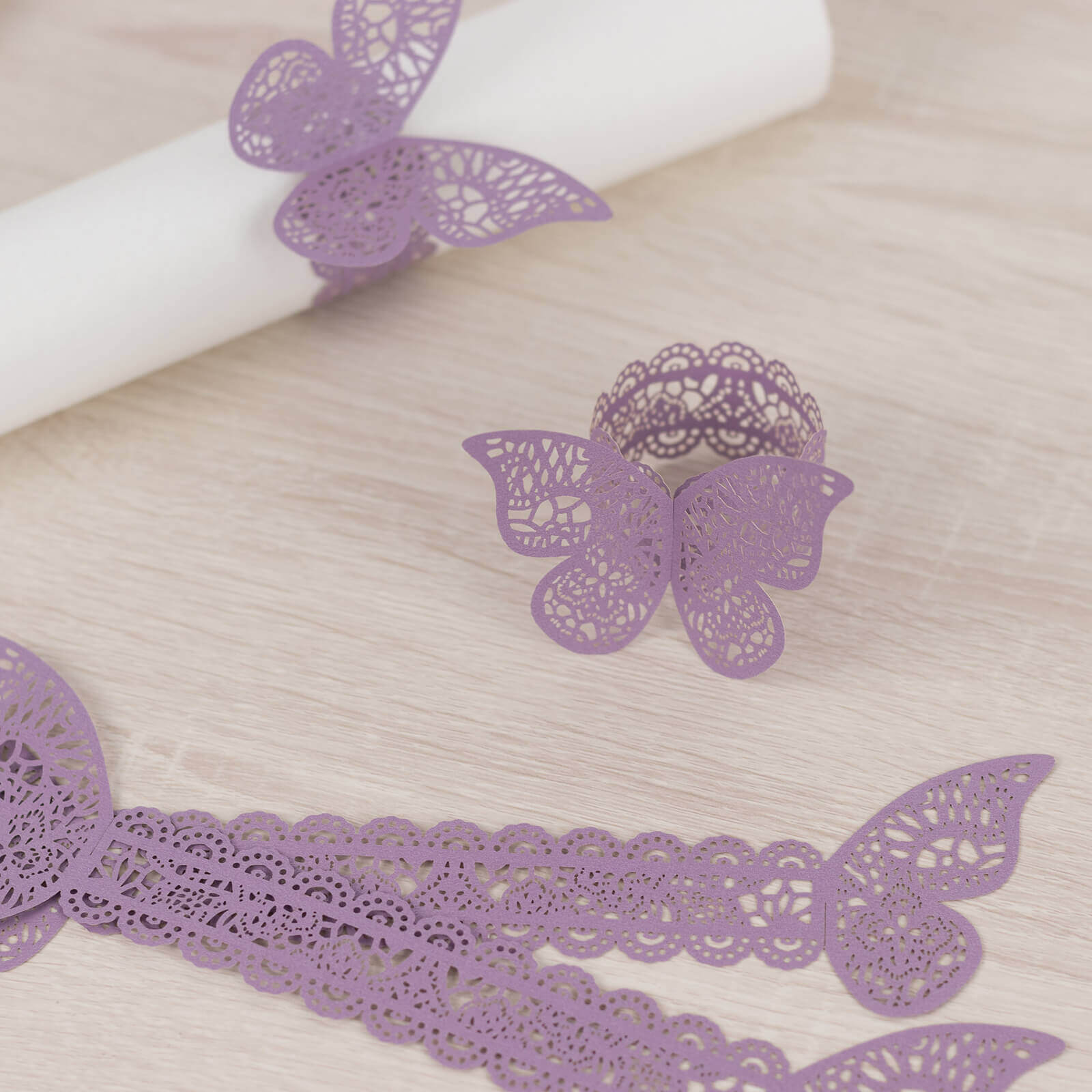 12 - Pack Paper Napkin Rings Laser Cut Butterfly Lavender Shimmery - Decorative Serviette Holders - Bell Racket Store