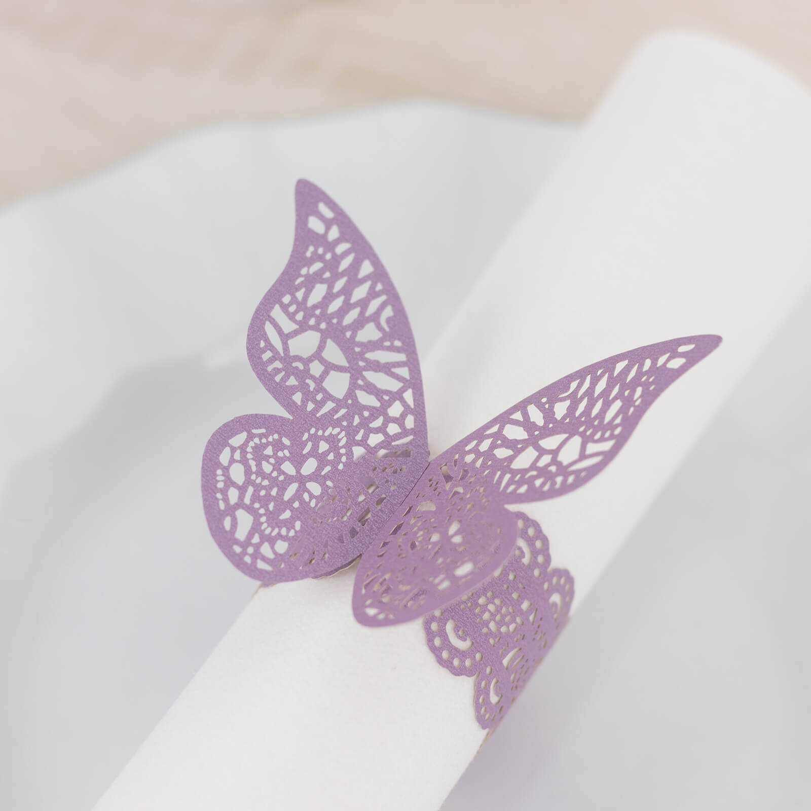 12 - Pack Paper Napkin Rings Laser Cut Butterfly Lavender Shimmery - Decorative Serviette Holders - Bell Racket Store