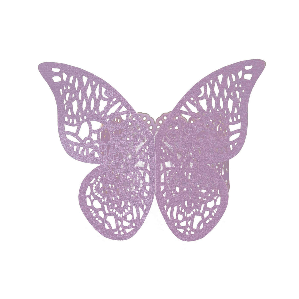 12 - Pack Paper Napkin Rings Laser Cut Butterfly Lavender Shimmery - Decorative Serviette Holders - Bell Racket Store