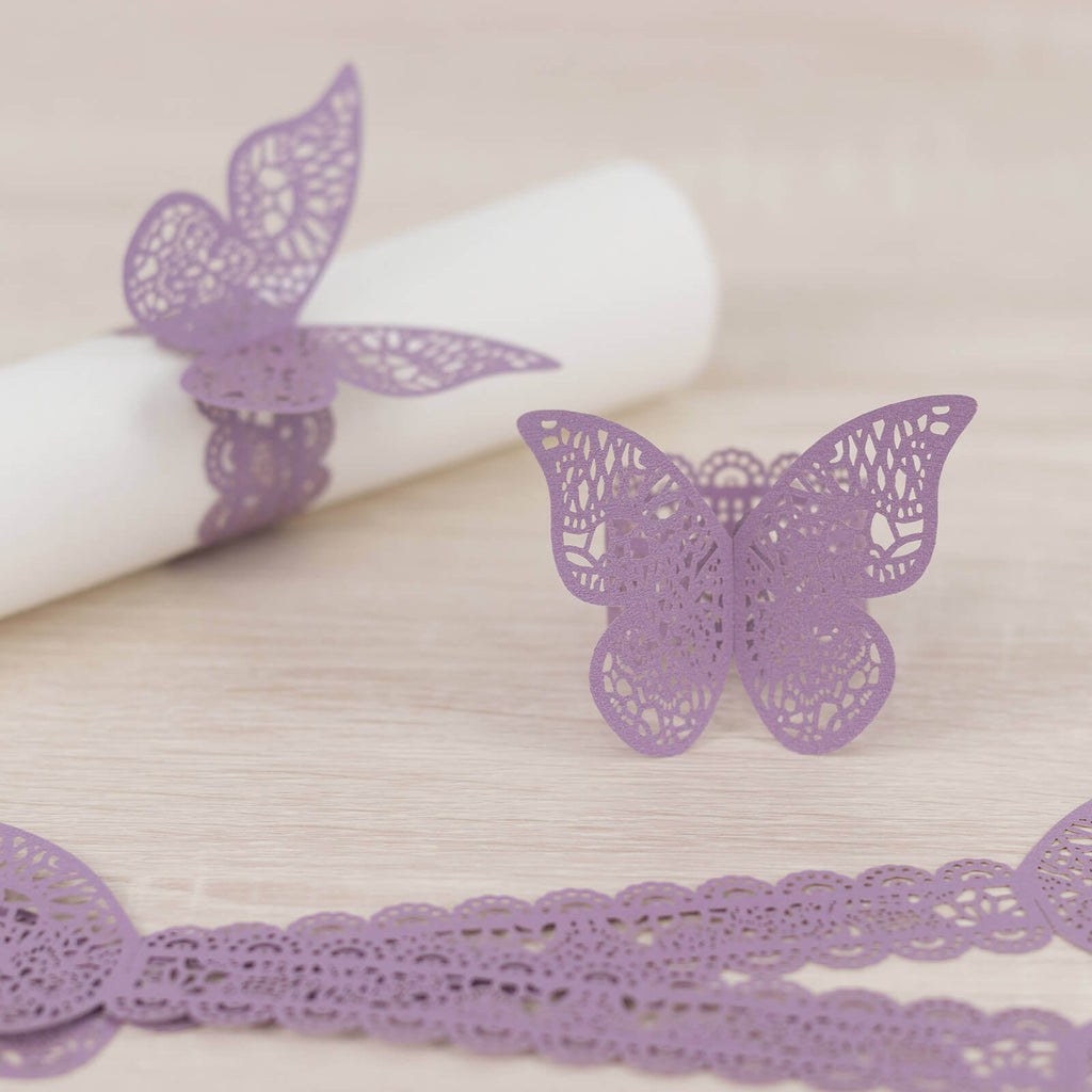 12 - Pack Paper Napkin Rings Laser Cut Butterfly Lavender Shimmery - Decorative Serviette Holders - Bell Racket Store