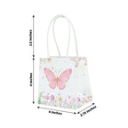 12 Pack Pink Glitter Butterfly Paper Favor Bags With Handles, Floral Print White Goodie Gift Bags - 4"x4" - Bell Racket Store