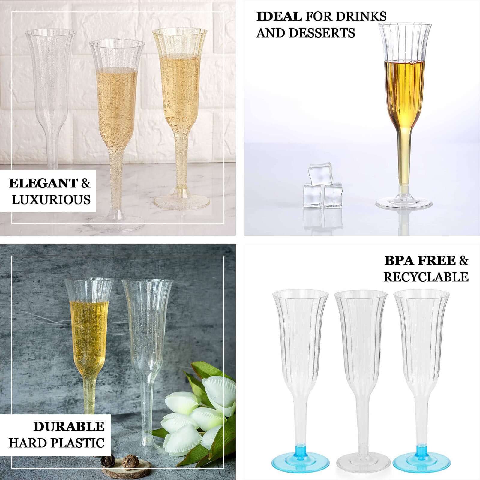 12 - Pack Plastic Champagne Flutes Clear Flared Design - Lightweight Disposable Toasting Glasses 6oz - NestOCart