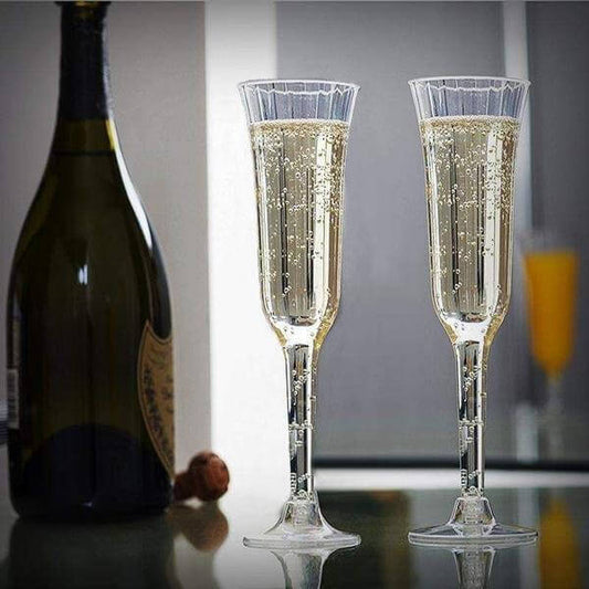 12 - Pack Plastic Champagne Flutes Clear Flared Design - Lightweight Disposable Toasting Glasses 6oz - NestOCart