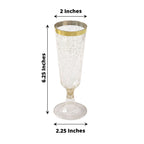 12 - Pack Plastic Champagne Flutes Clear Gold Glittered with Gold Rim - Stylish Disposable Cocktail Glasses for Parties 6oz 6" - Bell Racket Store