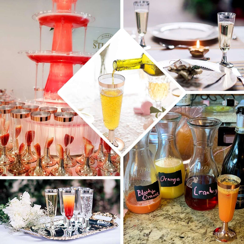 12 - Pack Plastic Champagne Flutes Clear with Rose Gold Rim - Sleek Detachable Base Disposable Champagne Glasses for Toasting & Cocktail Parties 5oz - Bell Racket Store