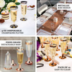 12 - Pack Plastic Champagne Flutes Clear with Rose Gold Rim - Sleek Detachable Base Disposable Champagne Glasses for Toasting & Cocktail Parties 5oz - Bell Racket Store