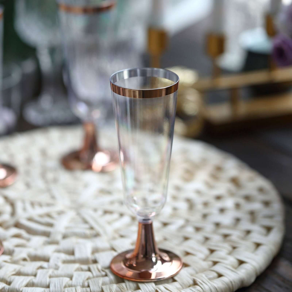 12 - Pack Plastic Champagne Flutes Clear with Rose Gold Rim - Sleek Detachable Base Disposable Champagne Glasses for Toasting & Cocktail Parties 5oz - Bell Racket Store